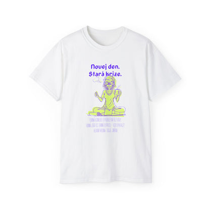 Tričko pro jóga instruktorku - Ranní Bitva - Jógová Satira