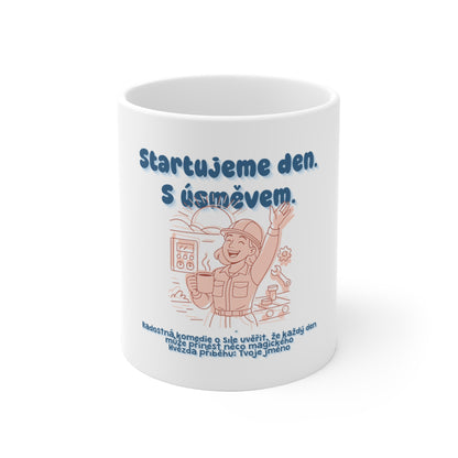 Hrnek pro operátorku výroby - Úsvit operátorky: Startujeme den. S úsměvem.